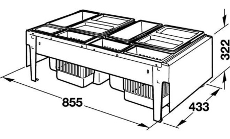 Система мусорных ведер 900 мм для вставки в направляющую систему 58 л. серый Hafele 502.03.209 